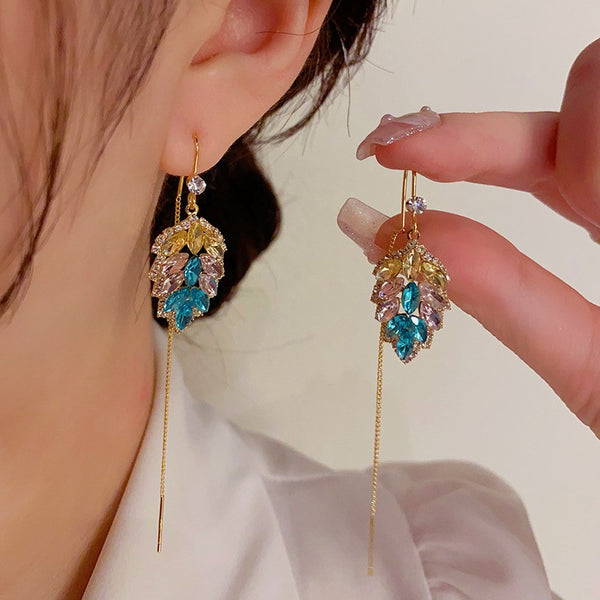 14K Gold-plated Colorful Leaf Threader Earrings