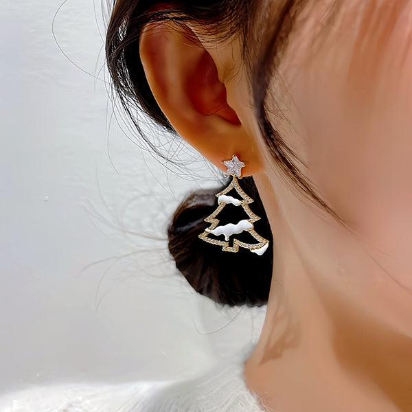 14K Gold-plated Daimond Christmas Tree Earrings