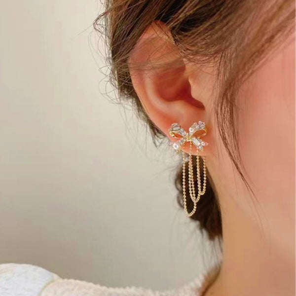 14K Gold-plated Diamond Bow Earrings