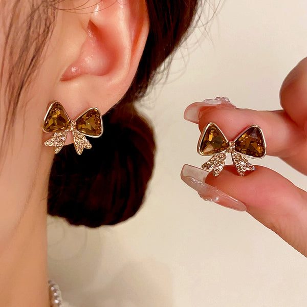 14K Gold-plated Diamond Bow Earrings