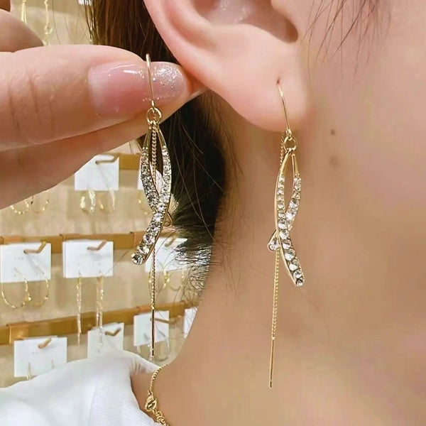 14K Gold-plated Diamond Cross Threader Earrings