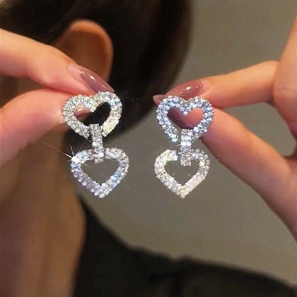 14K Gold-plated Diamond Double Love Earrings
