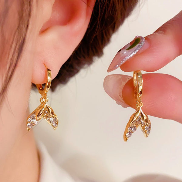 14K Gold-plated Diamond Fishtail Earrings