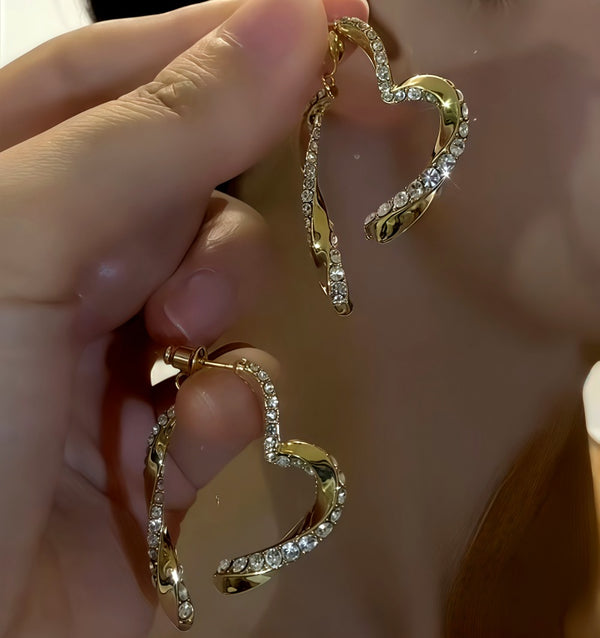 14K Gold-plated Diamond Heart Earrings