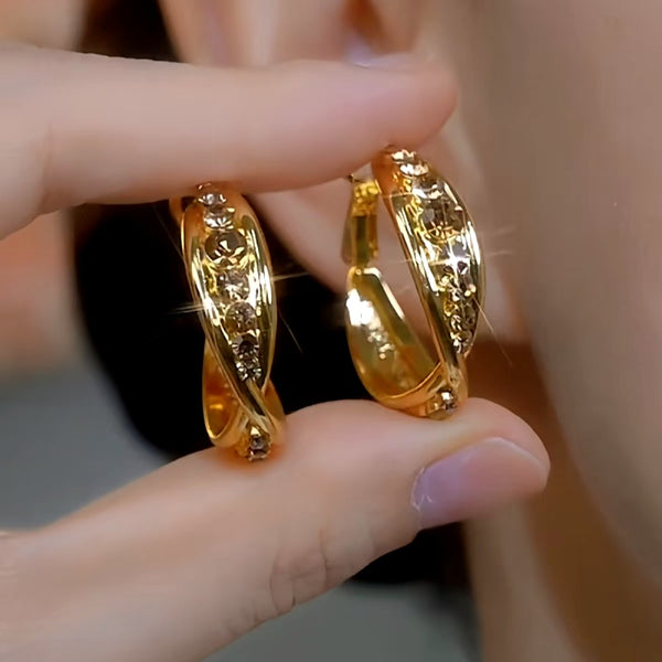 14K Gold-plated Diamond Hoop Earrings