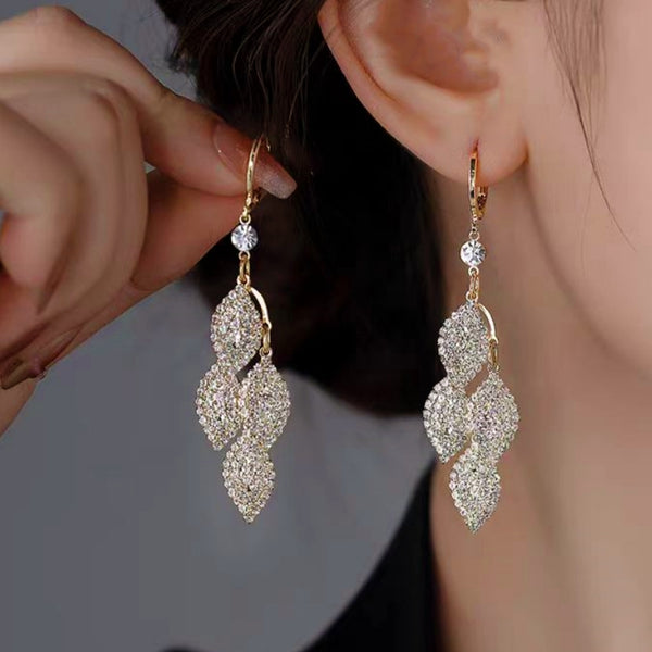 14K Gold-plated Diamond Leaf Earrings