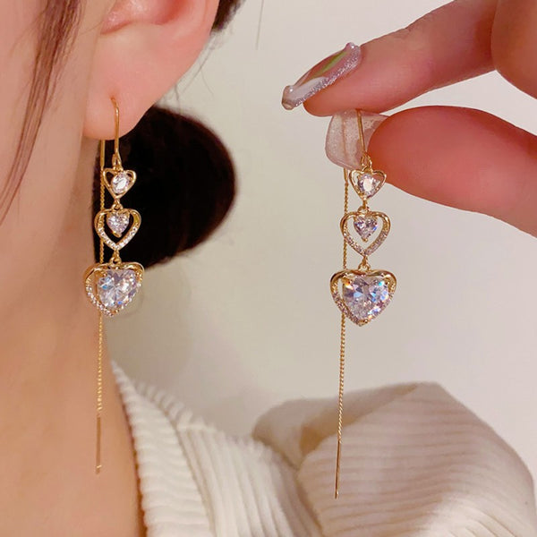 14K Gold-plated Elegant And Exquisite Zircon Heart Threader Earrings