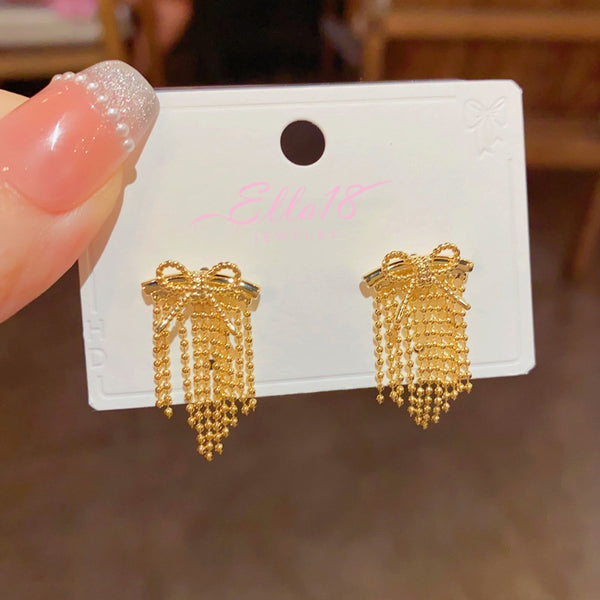 14K Gold-plated Elegant Bow Tassel Earrings