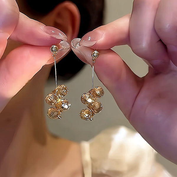 14K Gold-plated Elegant Champagne Beaded Earrings