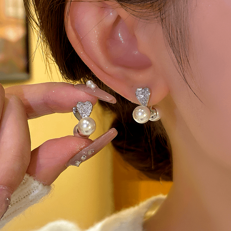 'Crystal Pearl Tiered Heart' earrings Jewelry