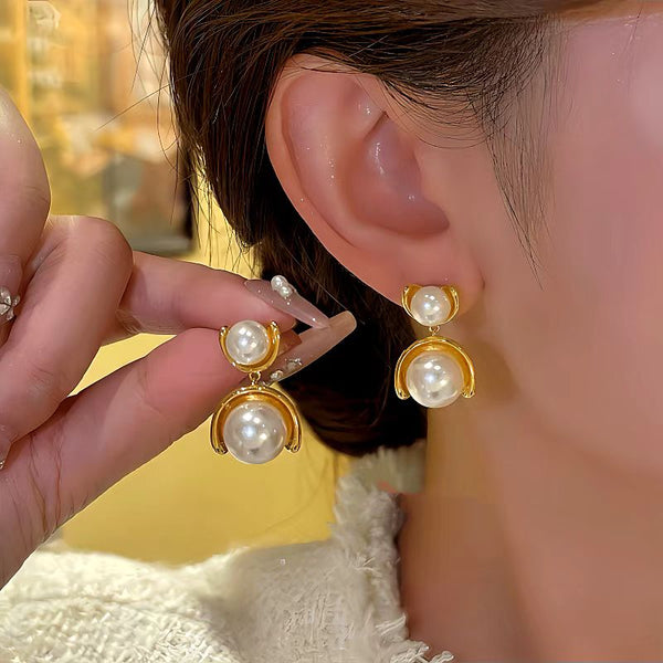 14K Gold-plated Elegant Pearl Stitching Earrings