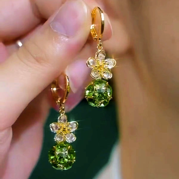 14K Gold-plated Elegant Zircon Ball Flower Earrings