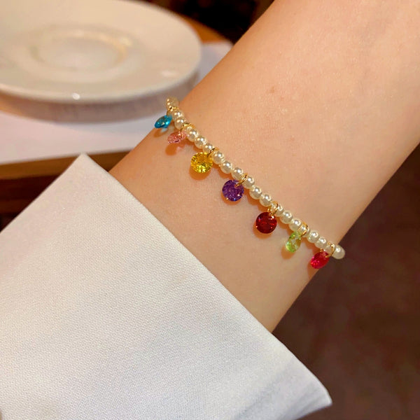 14K Gold-plated Exquisite Colorful Zircon Pearl Bracelets