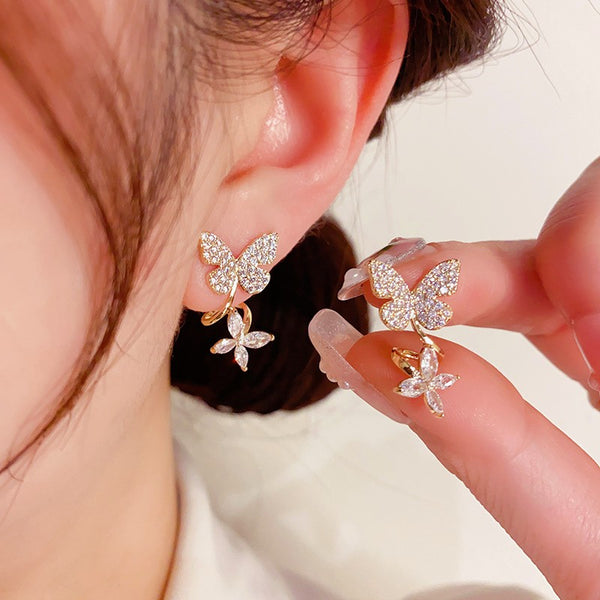 14K Gold-plated Exquisite Zircon Butterfly Earrings