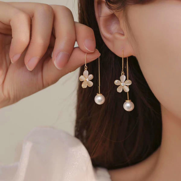 14K Gold-plated Flower Artificial Pearl Earrings