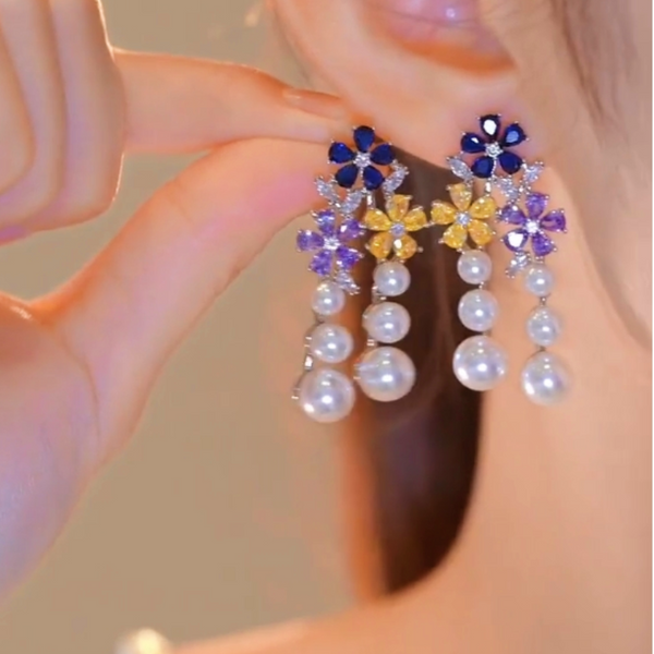14K Gold-plated Flower Pearl Earrings