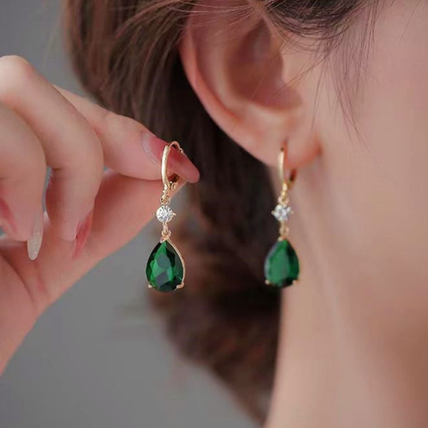 14K Gold-plated Green Crystal Earrings