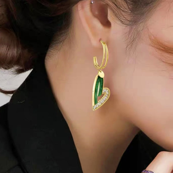 14K Gold-plated Green Love Heart Earrings
