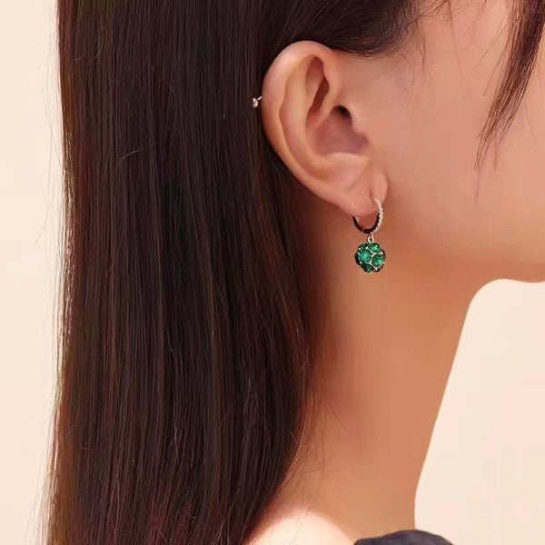 14K Gold-plated Green Rhinestone Earrings