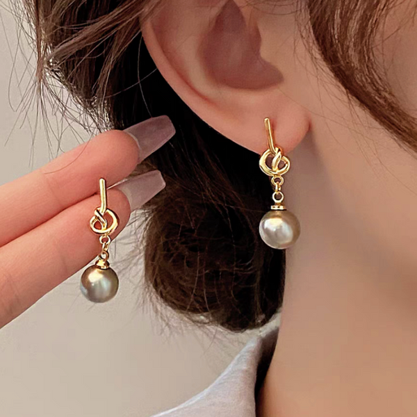 14K Gold-plated Knotted Gray Pearl Earrings