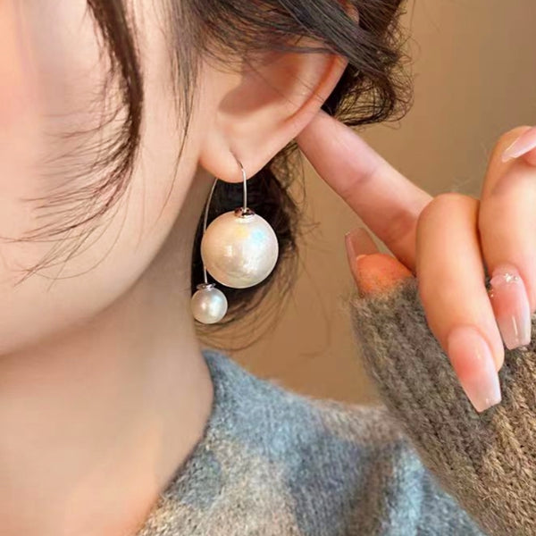 14K Gold-plated Large And Small Pearl Earrings