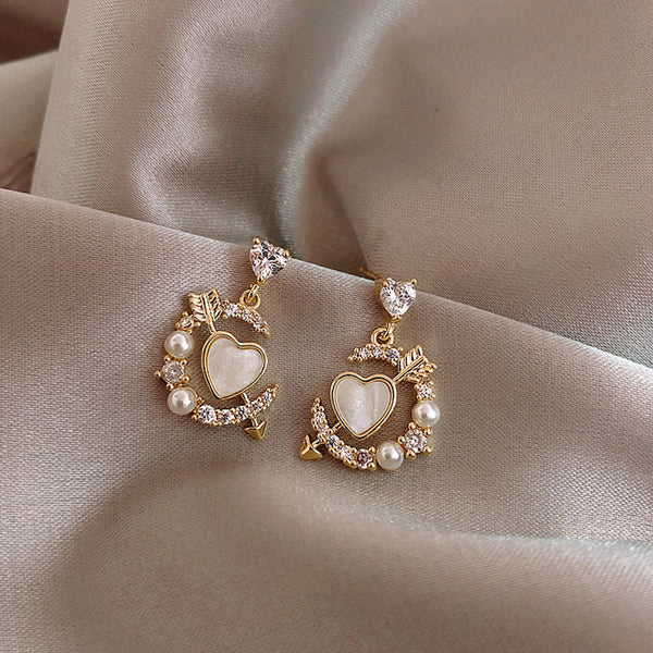 14K Gold-plated Love Heart Artificial Pearl Earrings