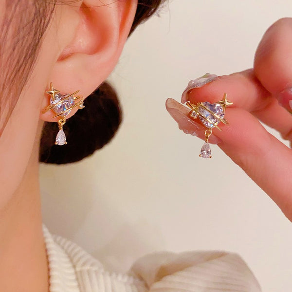 14K Gold-plated Love Heart Star Earrings