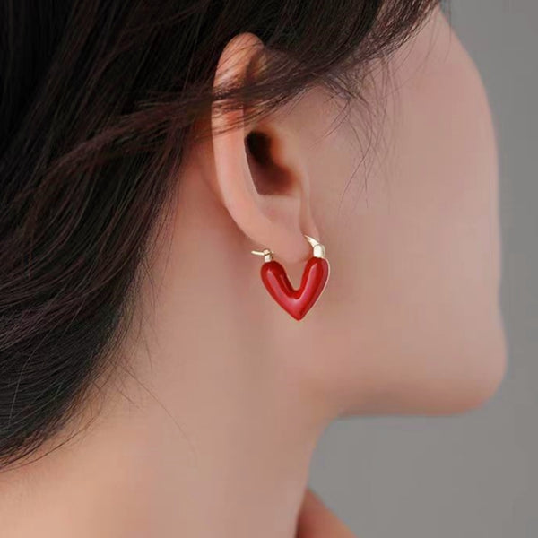 14K Gold-plated Love Red Heart Enamel Oil Drop Earrings