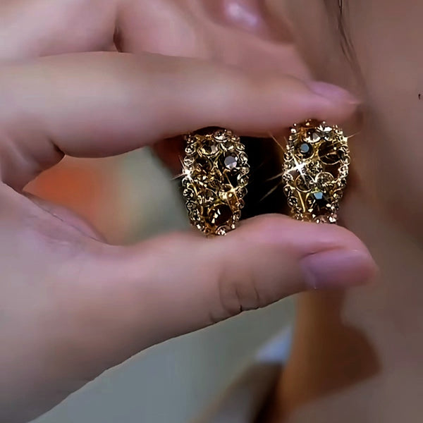 14K Gold-plated Luxury Brown Crystal Stud Earrings