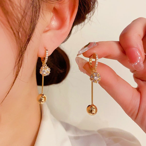 14K Gold-plated Niche Design Zircon Ball Earrings