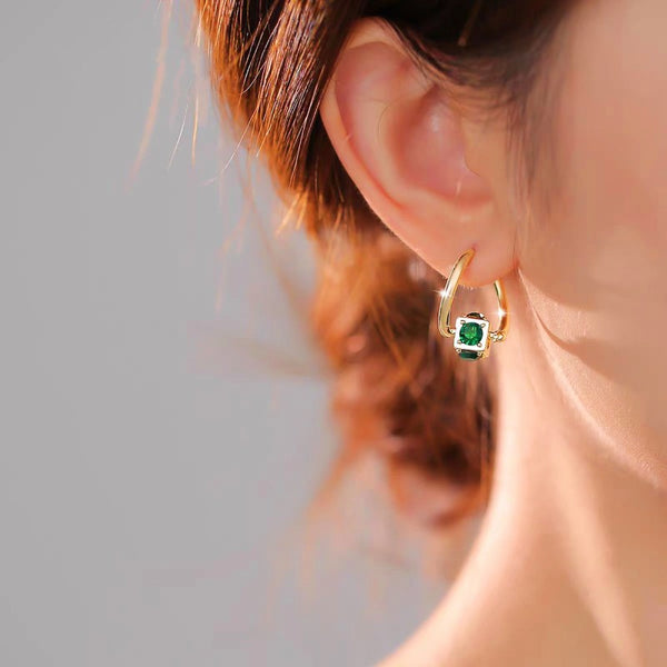 14K Gold-plated Stunning Green Crystal Earrings