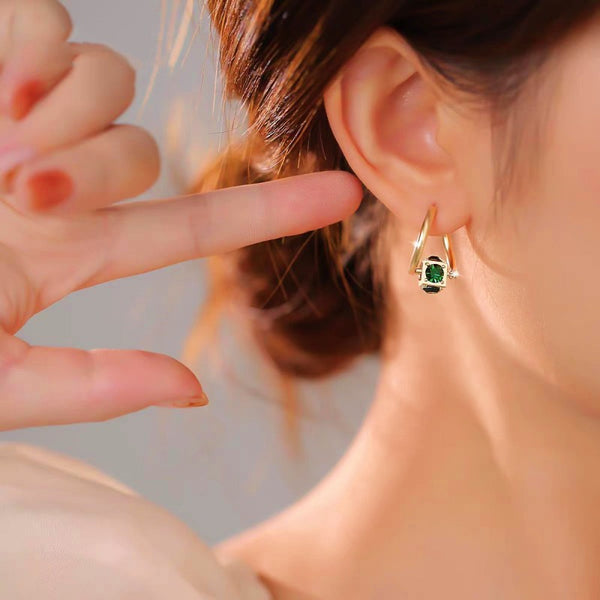 14K Gold-plated One-Carat Green Crystal Earrings