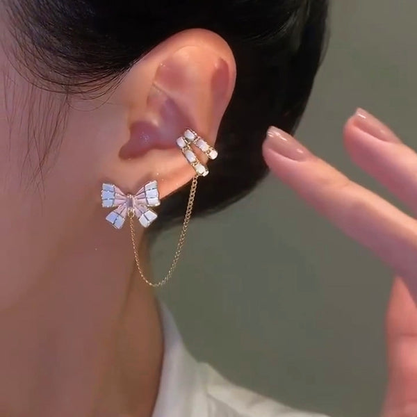 14K Gold-plated Pink Bow Ear Cuff ( Left Ear)