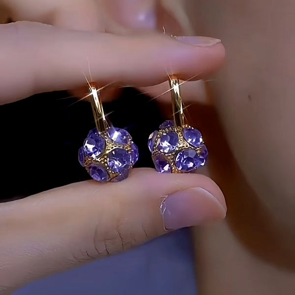 14K Gold-plated Purple Crystal Ball Earrings