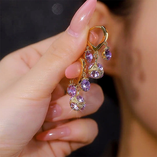 14K Gold-plated Purple Diamond Crystal Earrings