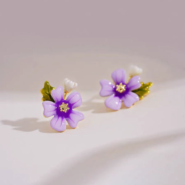 14K Gold-plated Purple Flower Stud Earrings