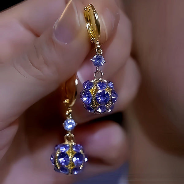 14K Gold-plated Purple Zircon Ball Earrings