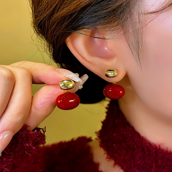 14K Gold-plated Red Enamel Bean Earrings