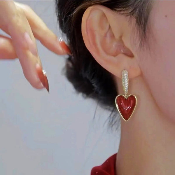 14K Gold-plated Red Heart Earrings