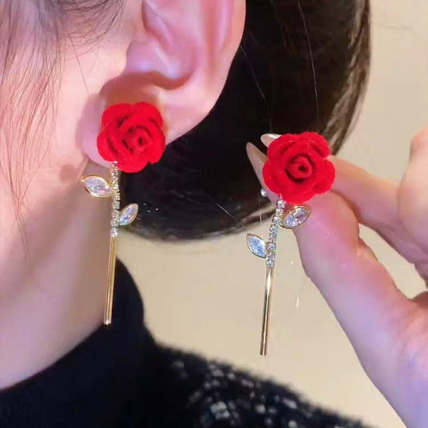 14K Gold-plated Red Rose Earrings