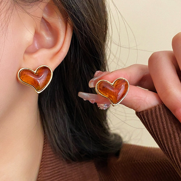 14K Gold-plated Resin Heart-Design earrings