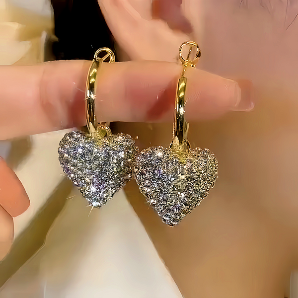 14K Gold-plated Rhinestones Heart Earrings