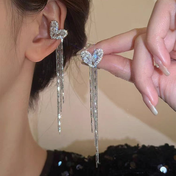 14K Gold-plated Sparkling Diamond Heart-Design Ear clips