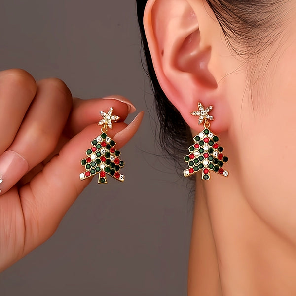 14K Gold-plated Star Daimond Christmas Tree Earrings