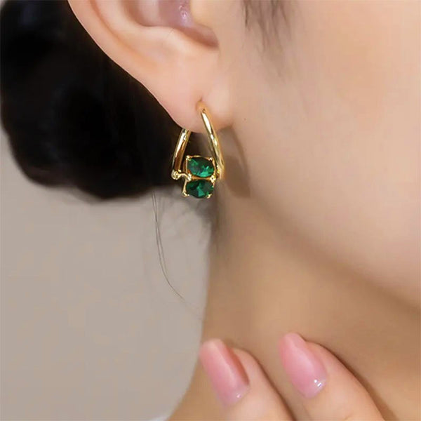 14K Gold-plated Stunning Green Crystal Earrings