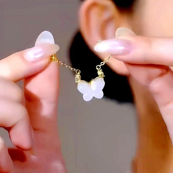 14K Gold-plated White Butterfly Earrings