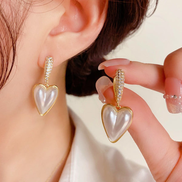 14K Gold-plated White Heart Earrings