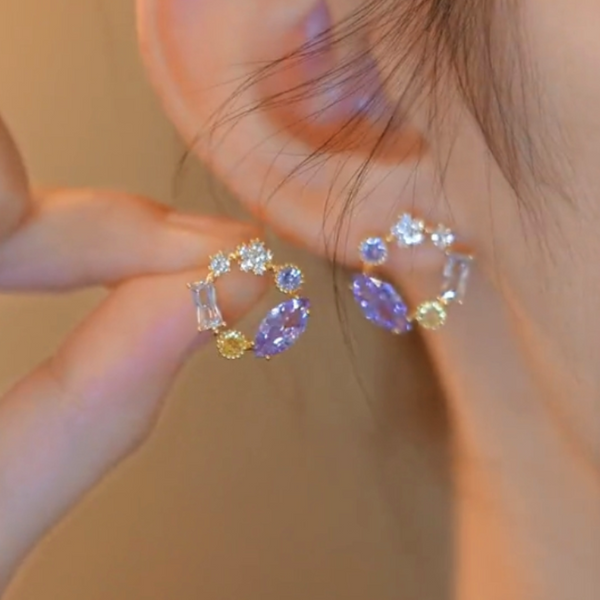 14K Gold-plated Zircon Butterfly Hoop Stud Earrings