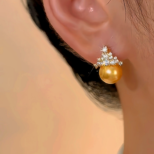 14K Gold-plated Zircon Crown Stud Earrings