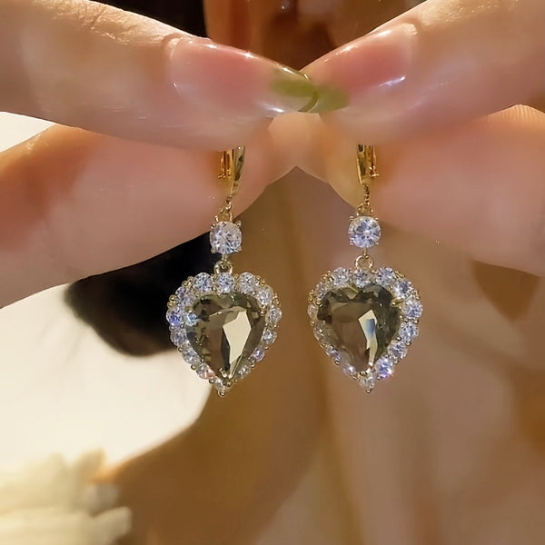 14K Gold-plated Zircon Heart-Design Earrings